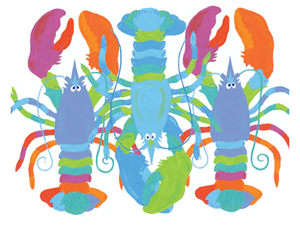 Lobsters fiber arts by Festive Fish.
