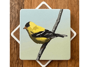 Goldfinch coasters by Lehoux Art.